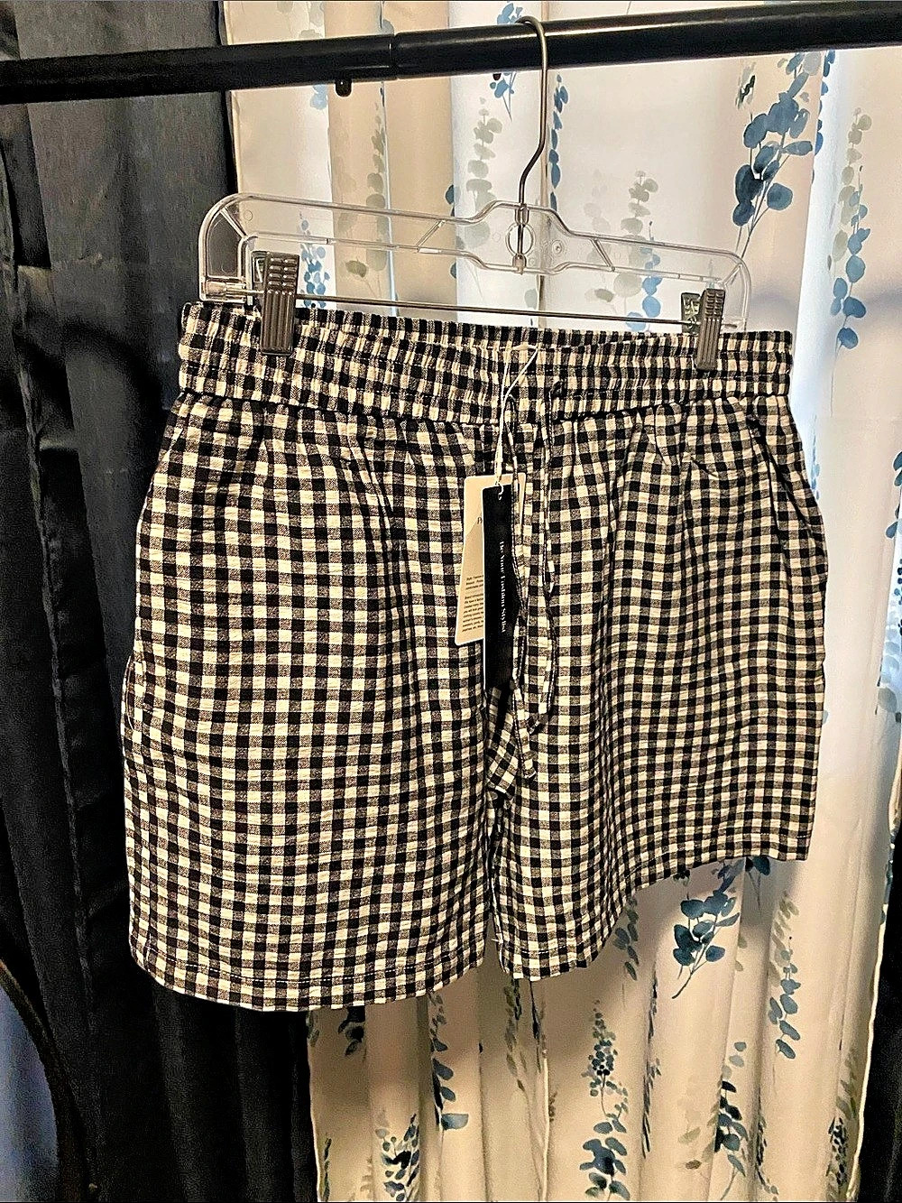 PrettyGarden Gingham High Waist Shorts in Black & White NWT